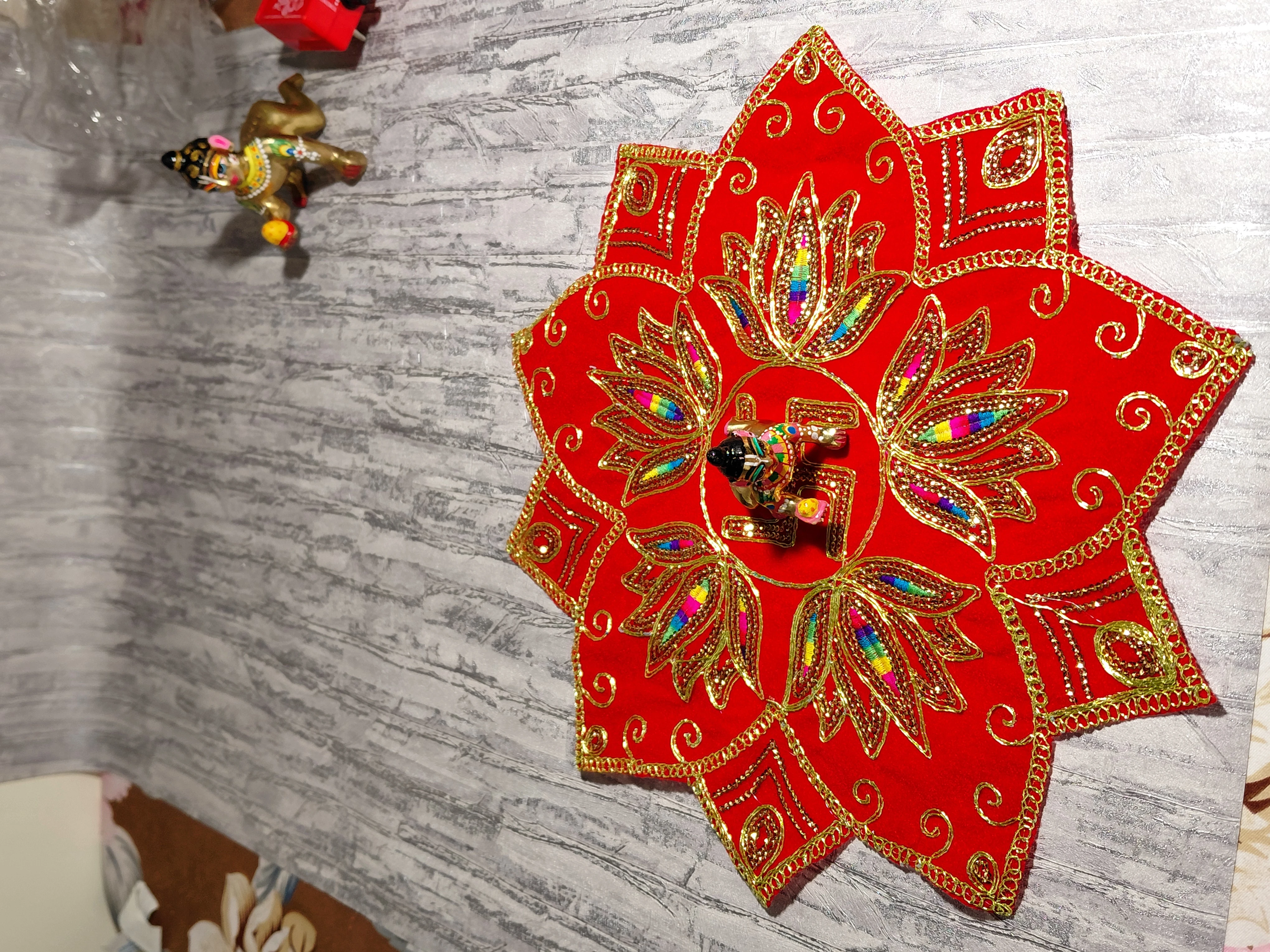 Gandharvika Swastik Altar Mat – Braj Dham Edition angle 2