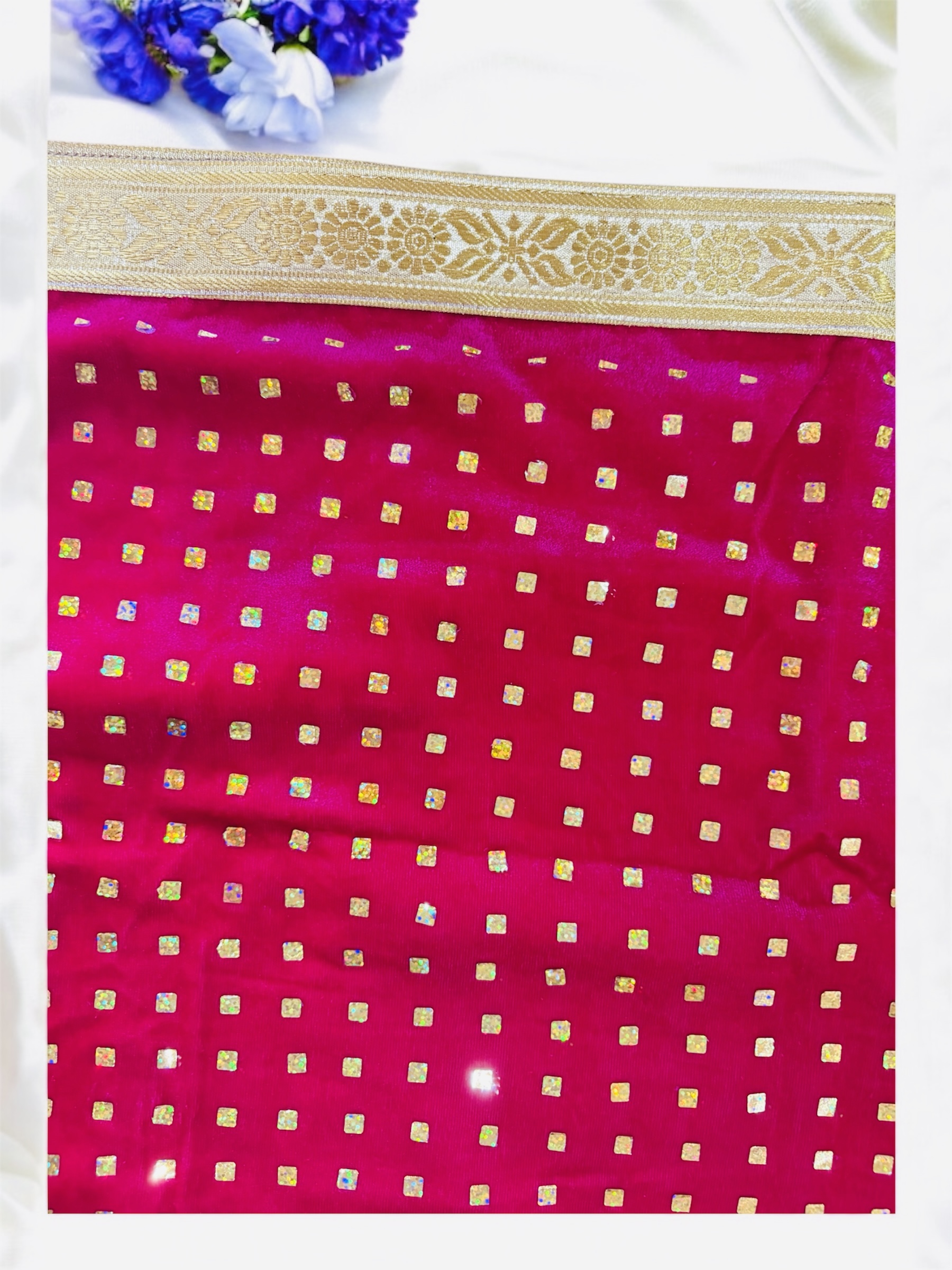 Pink Altar / Temple Cloth ( Mandir Aasan )  Cloth with Gold Border thumbnail 2