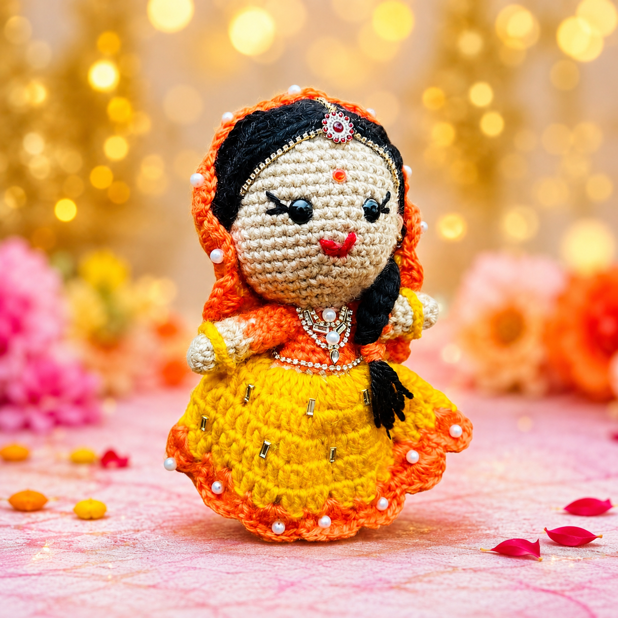 Handmade 8 Inch Shri Radha Krishna Crochet Figurines thumbnail 2