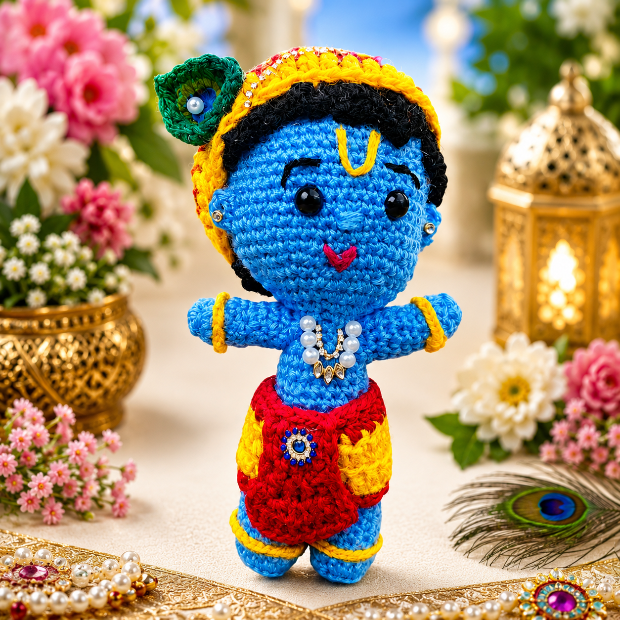 Handmade 8 Inch Shri Radha Krishna Crochet Figurines thumbnail 4