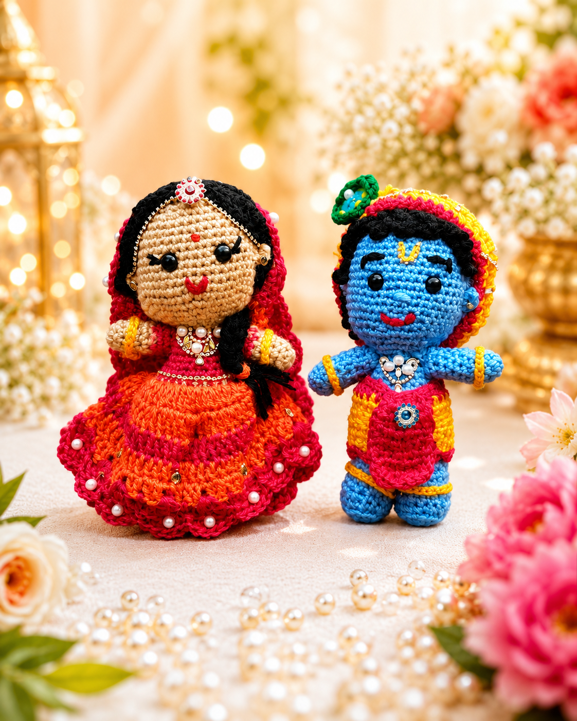 Handmade 8 Inch Shri Radha Krishna Crochet Figurines thumbnail 11