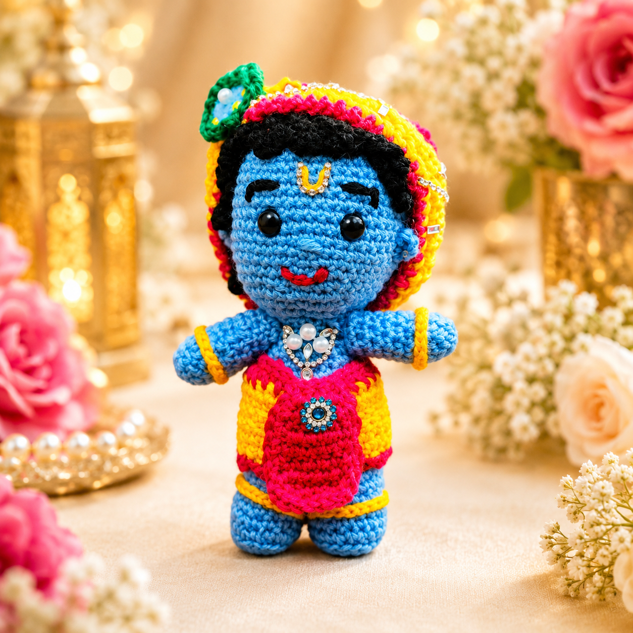 Handmade 8 Inch Shri Radha Krishna Crochet Figurines thumbnail 14