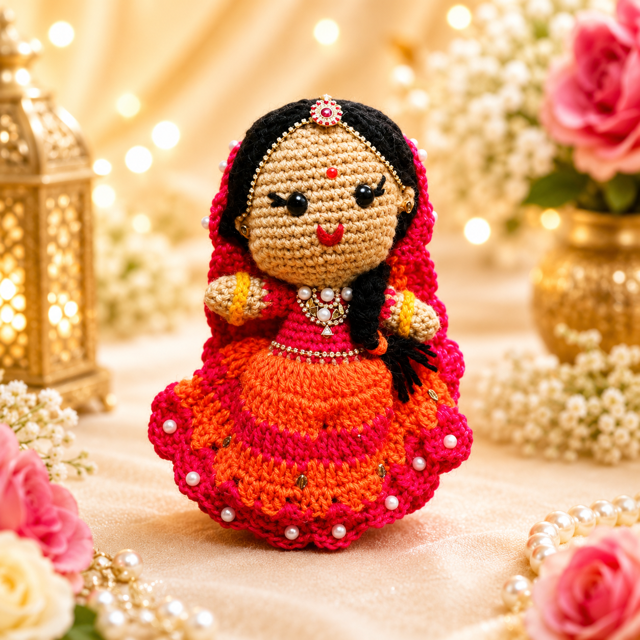 Handmade 8 Inch Shri Radha Krishna Crochet Figurines thumbnail 12