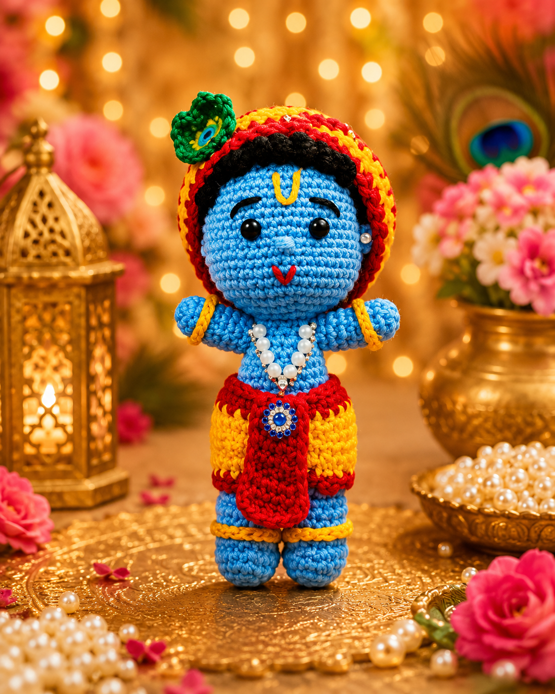Handmade 8 Inch Shri Radha Krishna Crochet Figurines thumbnail 9