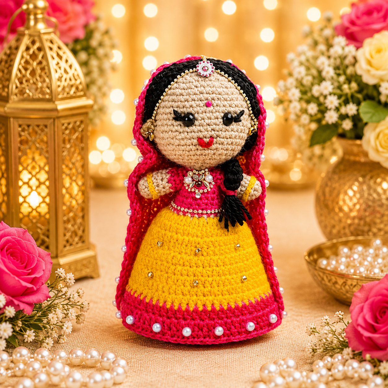 Handmade 8 Inch Shri Radha Krishna Crochet Figurines thumbnail 7