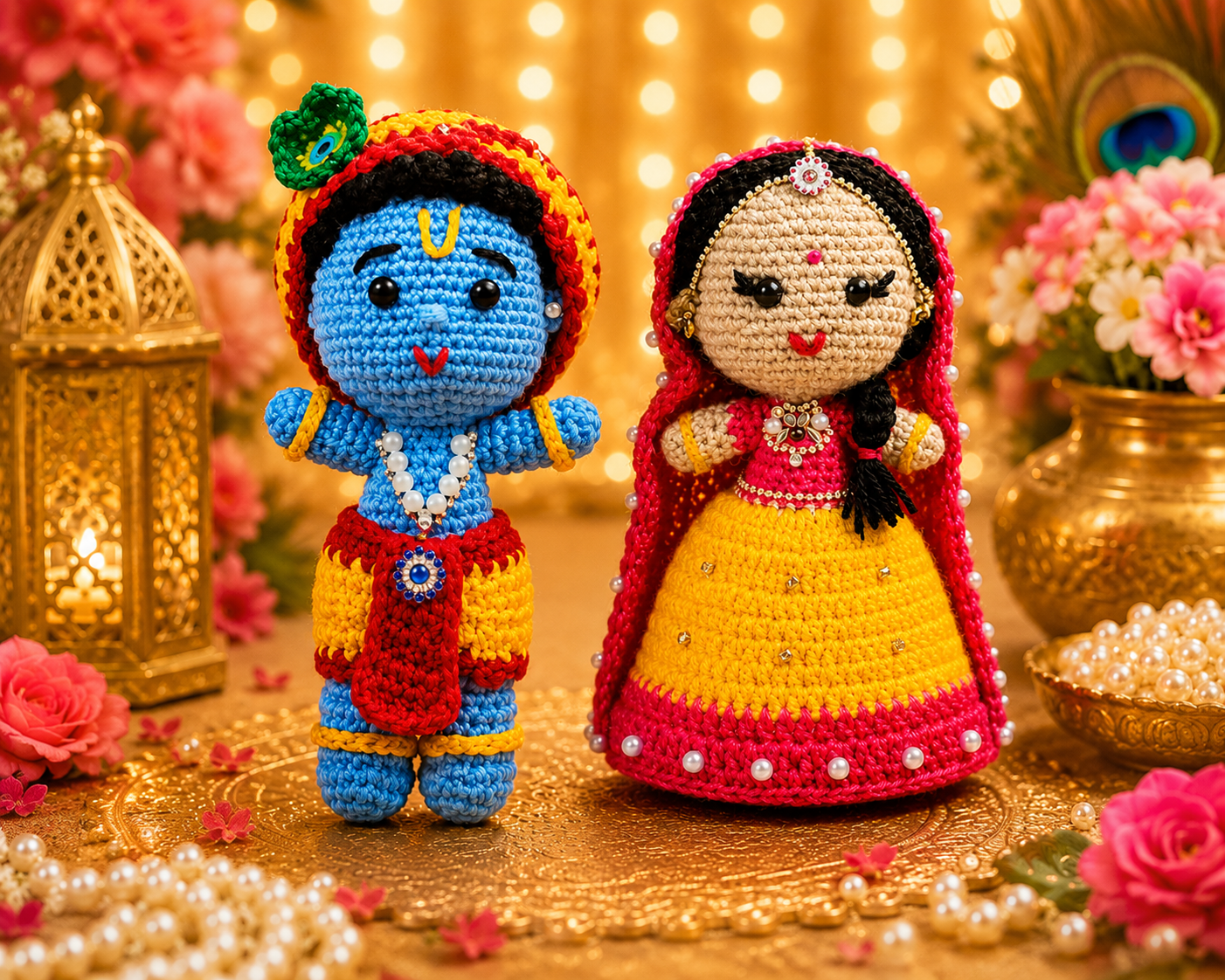Handmade 8 Inch Shri Radha Krishna Crochet Figurines thumbnail 6