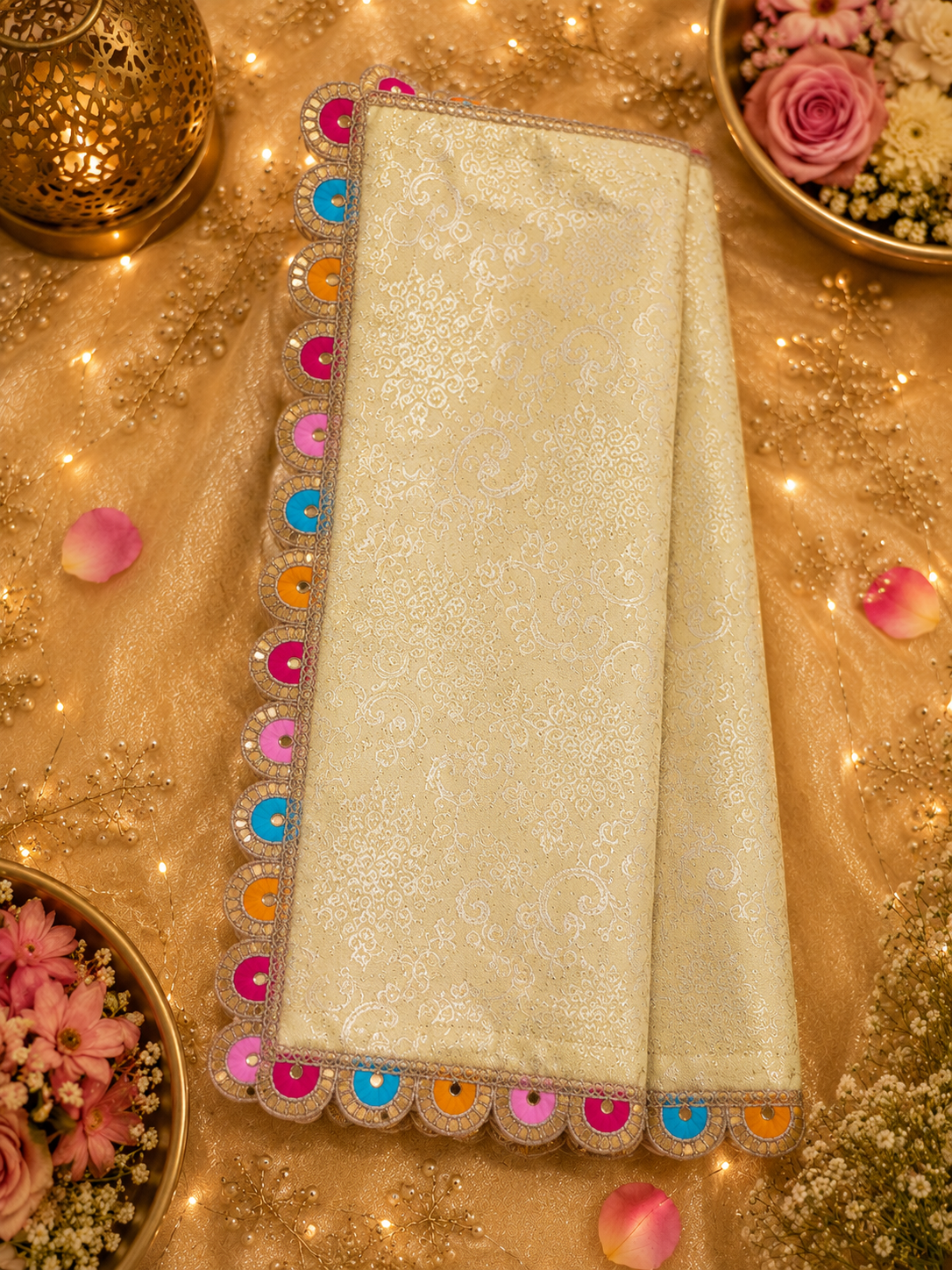 Śrī Kishori Kusuma Vastram – Premium Peach Floral Temple Cloth thumbnail 6