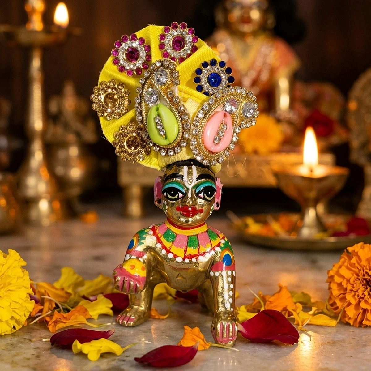 Gopal Priya Crown - Handcrafted Deity Mukut & Shringar Jewellery for Thakur Ji | Hare Krsna Attires