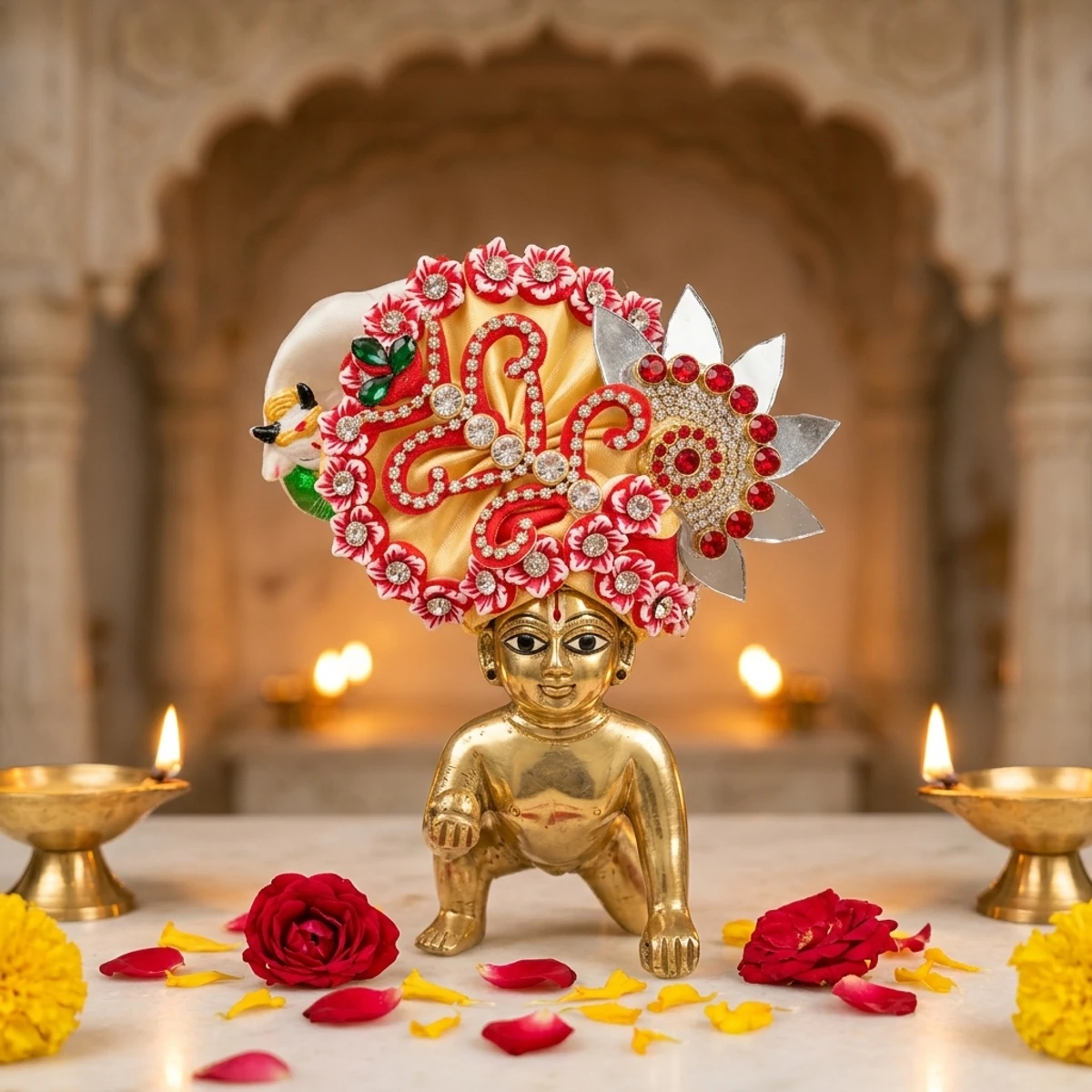 Vrajeshwari Crown - Handcrafted Deity Mukut & Shringar Jewellery for Thakur Ji | Hare Krsna Attires