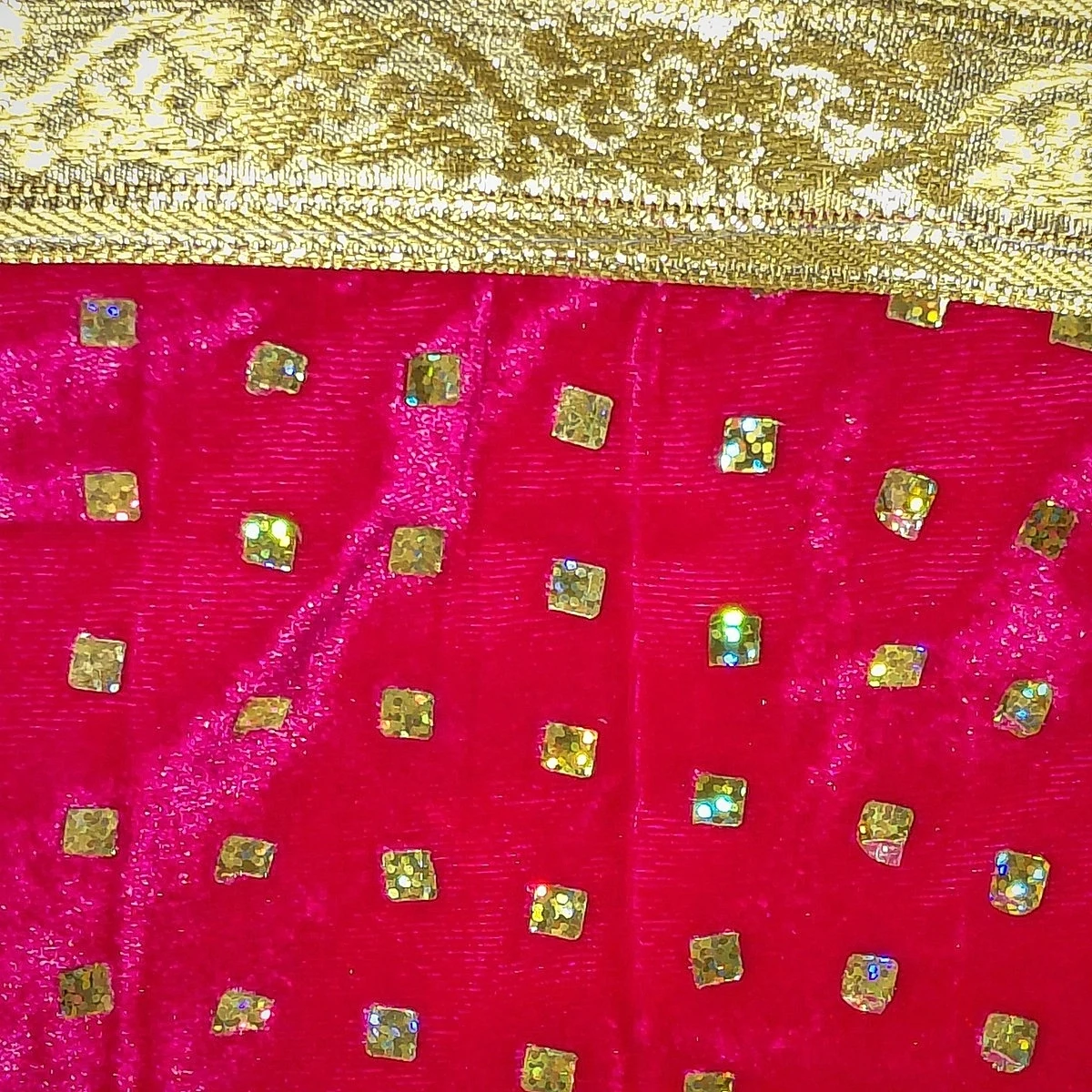 Artisan Hem Stitching and Luminous Fabric Sheen on Handcrafted Mandir Altar Cloth